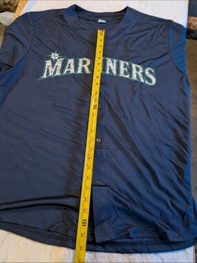 Majestic Mariners Navy and Green Button-Up Jersey